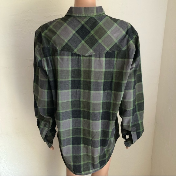 Diamond Jack Green/Gray Plaid Western Style Button-Up Shirt Women’s Size L Top - Picture 5 of 16